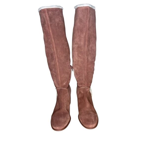 Seychelles Boots Size 10 Face To Face Shearling Cognac Suede Leather Knee High - Picture 3 of 6